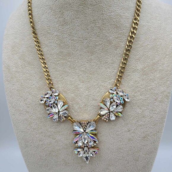 J Crew Clear Crystal Gold Tone Statement Necklace - Picture 7 of 8